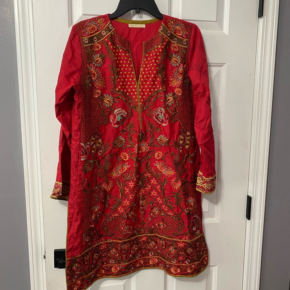 Beechtree Embroidered Red Women's shirt Pakistani Indian L